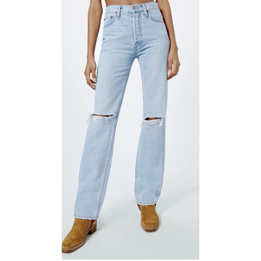 RE/DONE '90s High Rise Loose Fit Jeans Relaxed‎ Bleach Destroy Women's Size 30